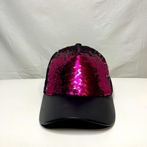 Black base and pleather brim hat with sequins